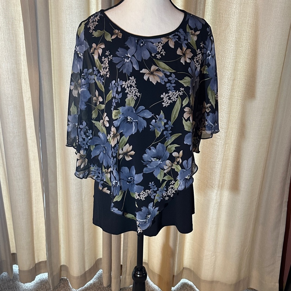 Floral Black and Blue Blouse